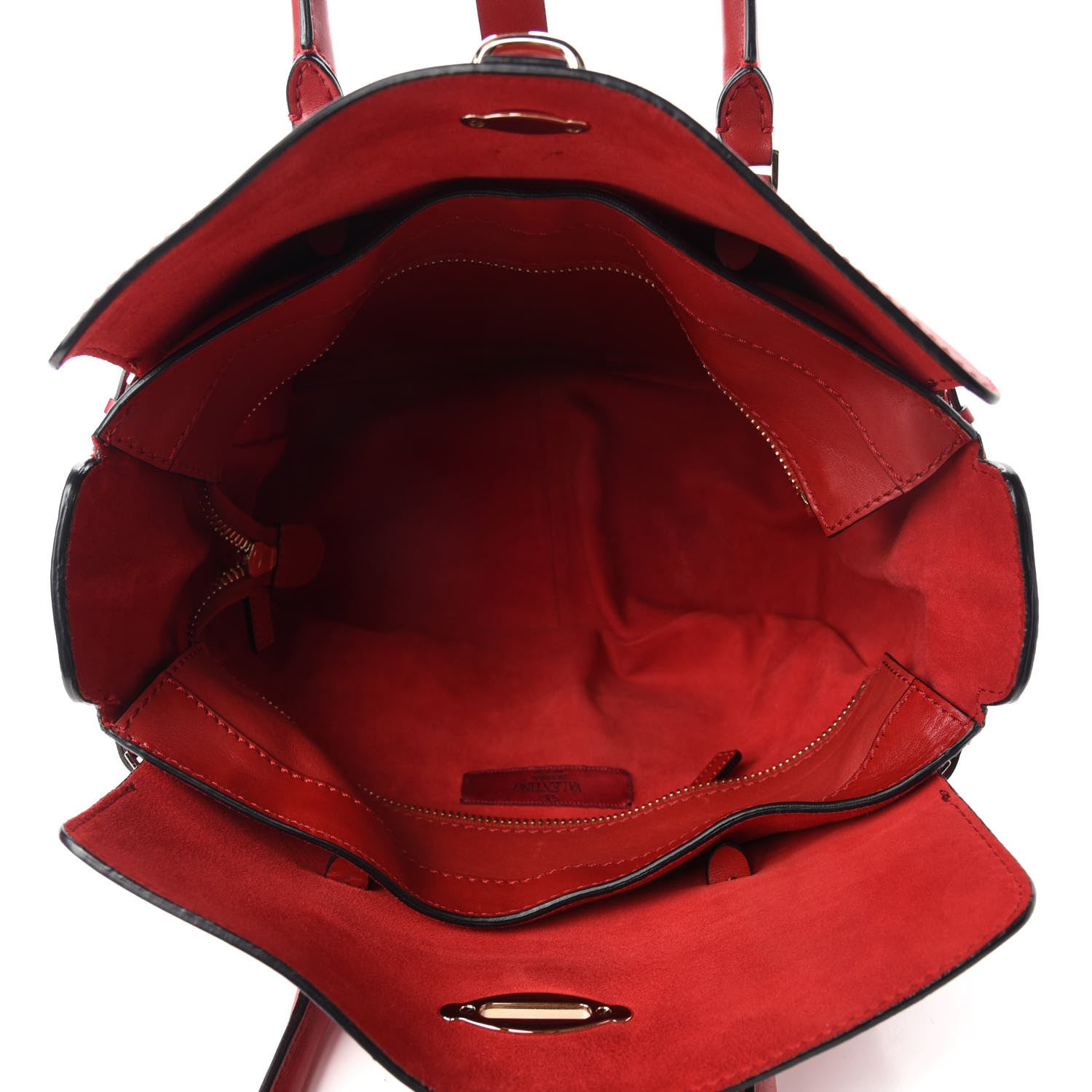 Valentino Garavani Vitello Buckle Trimmed Top Handle Satchel Red 6 of 11