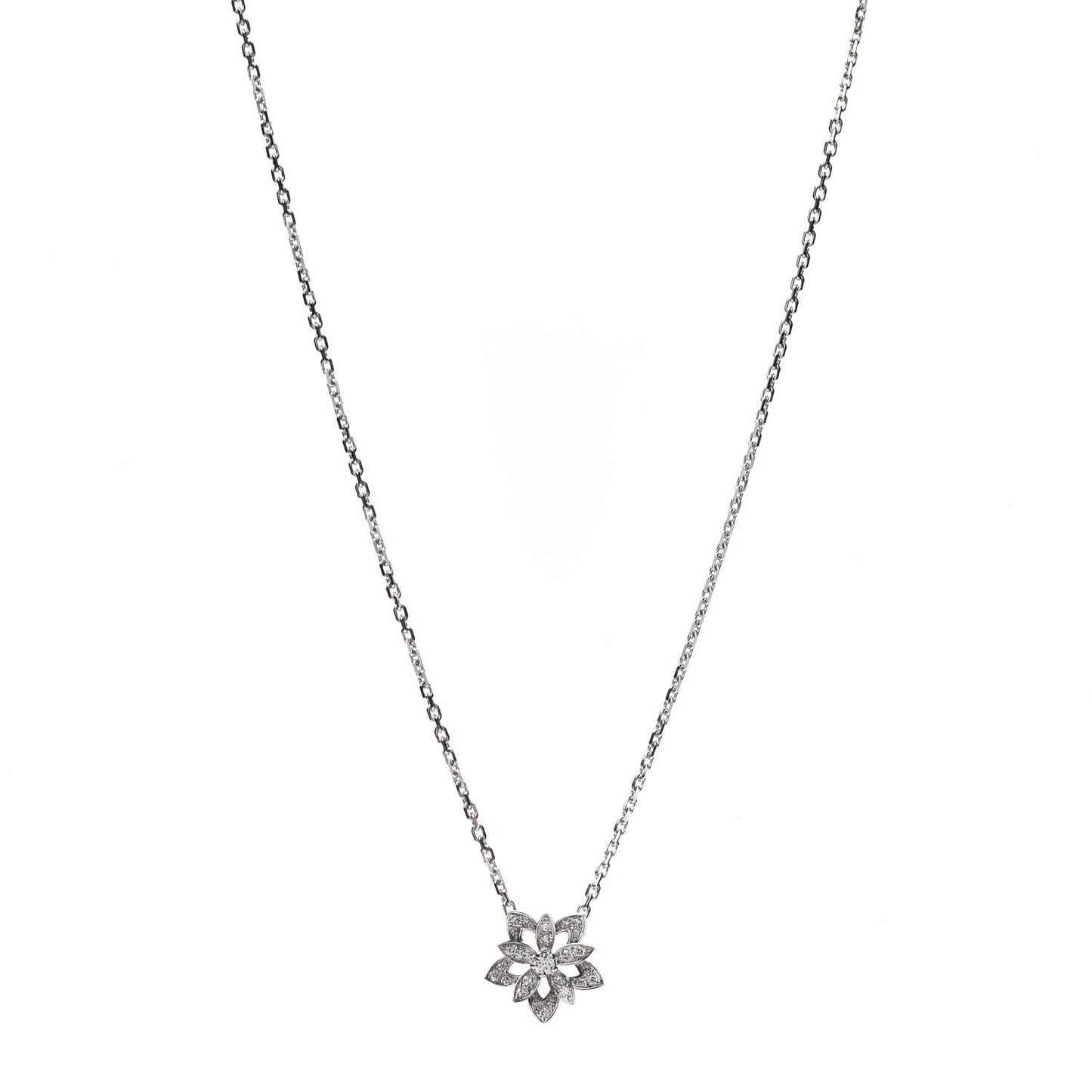 18K White Gold Diamond Mini Lotus Pendant Necklace