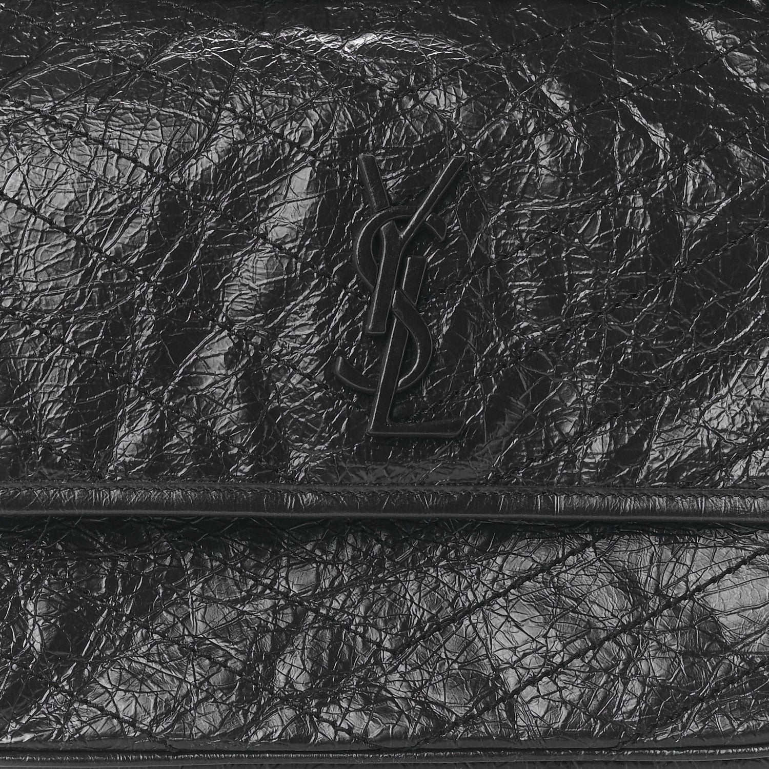 Saint Laurent Crinkled Calfskin Matelasse Monogram Large Niki Chain Satchel Deep Marine 8 of 11