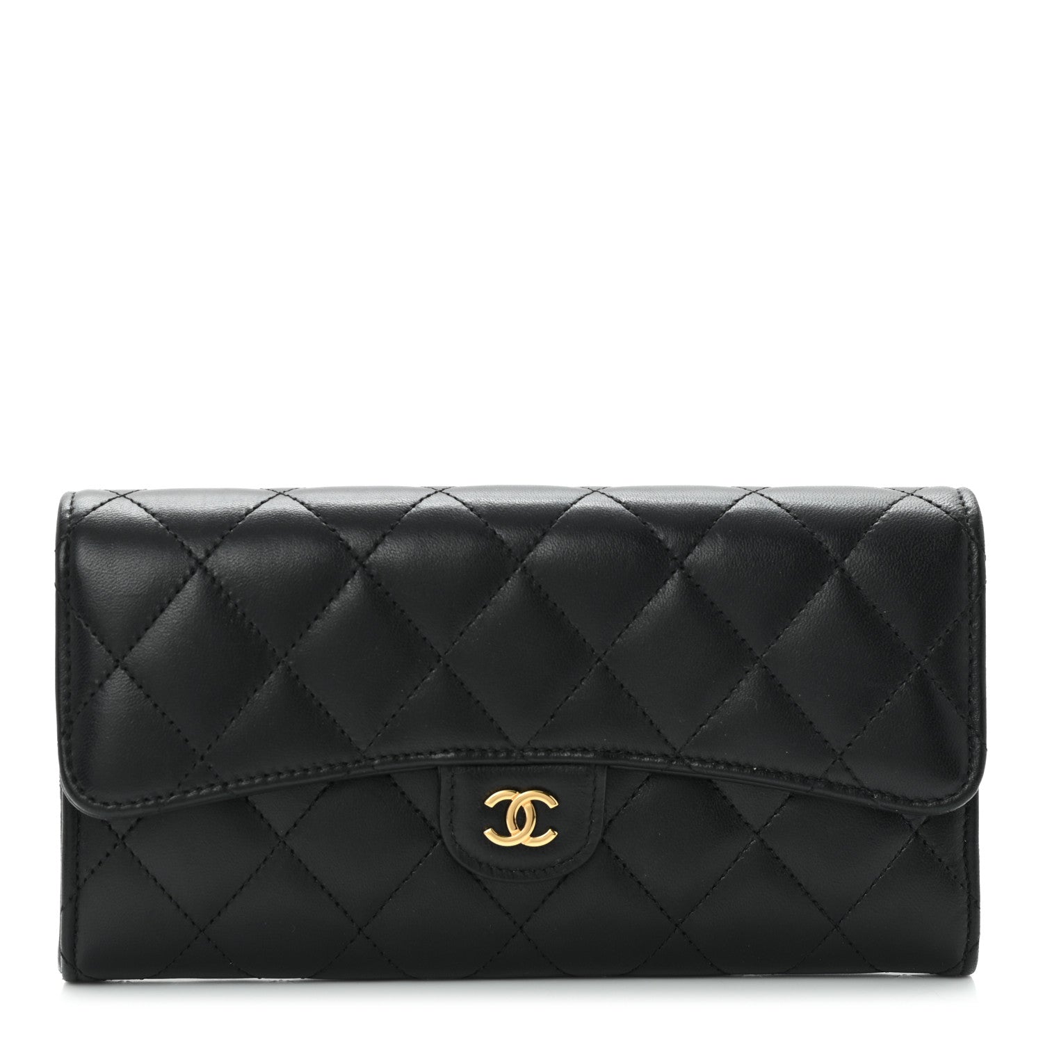 Chanel Lambskin Quilted Large Gusset Flap Wallet Black 1 of 11
