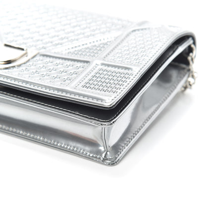 Christian Dior Metallic Patent Micro-Cannage Diorama Wallet on Chain Pouch Silver 8 of 8