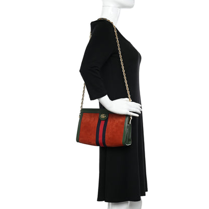 Gucci Suede Calfskin GG Web Small Ophidia Chain Shoulder Bag Brown Red Green 2 of 14