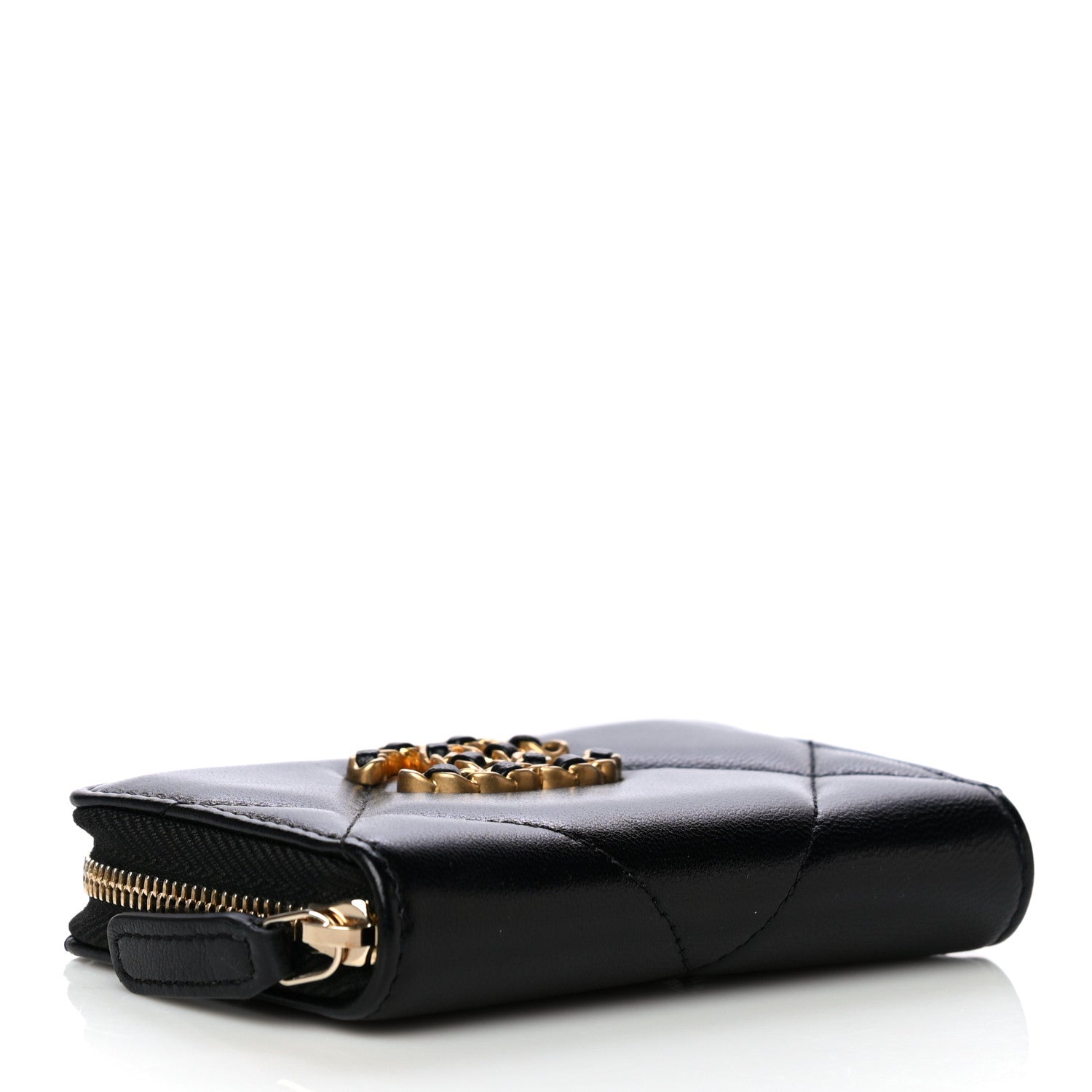 Chanel Lambskin Quilted Chanel 19 Zip Around Coin Purse Wallet Black 4 of 11