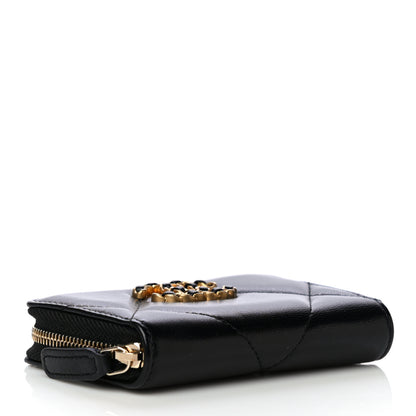 Chanel Lambskin Quilted Chanel 19 Zip Around Coin Purse Wallet Black 4 of 11