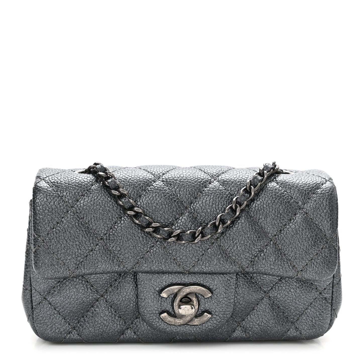 Metallic Caviar Quilted Extra Mini Flap Charcoal