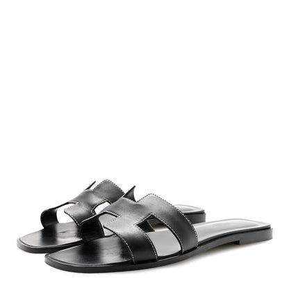 Hermes Box Calfskin Oran Sandals 39.5 Black 4 of 10