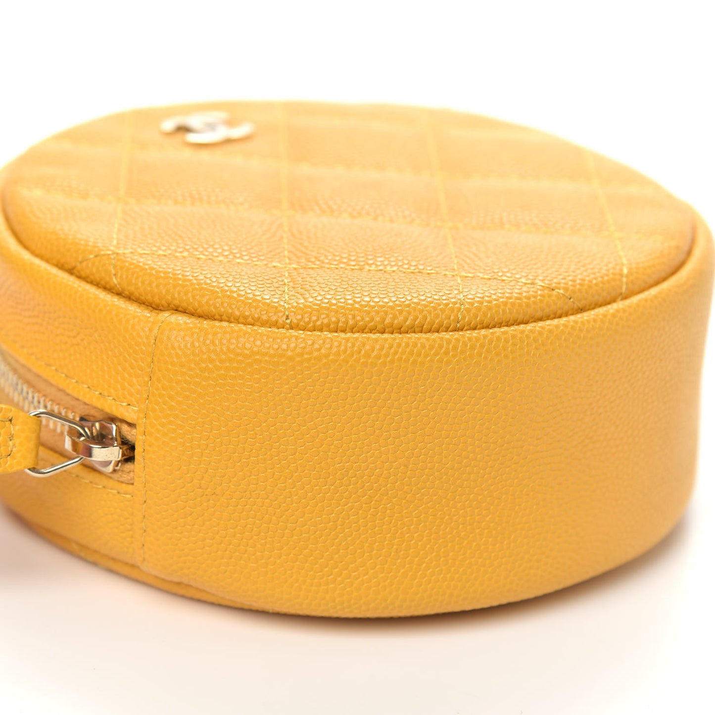 Caviar Quilted Round Clutch With Chain Yellow