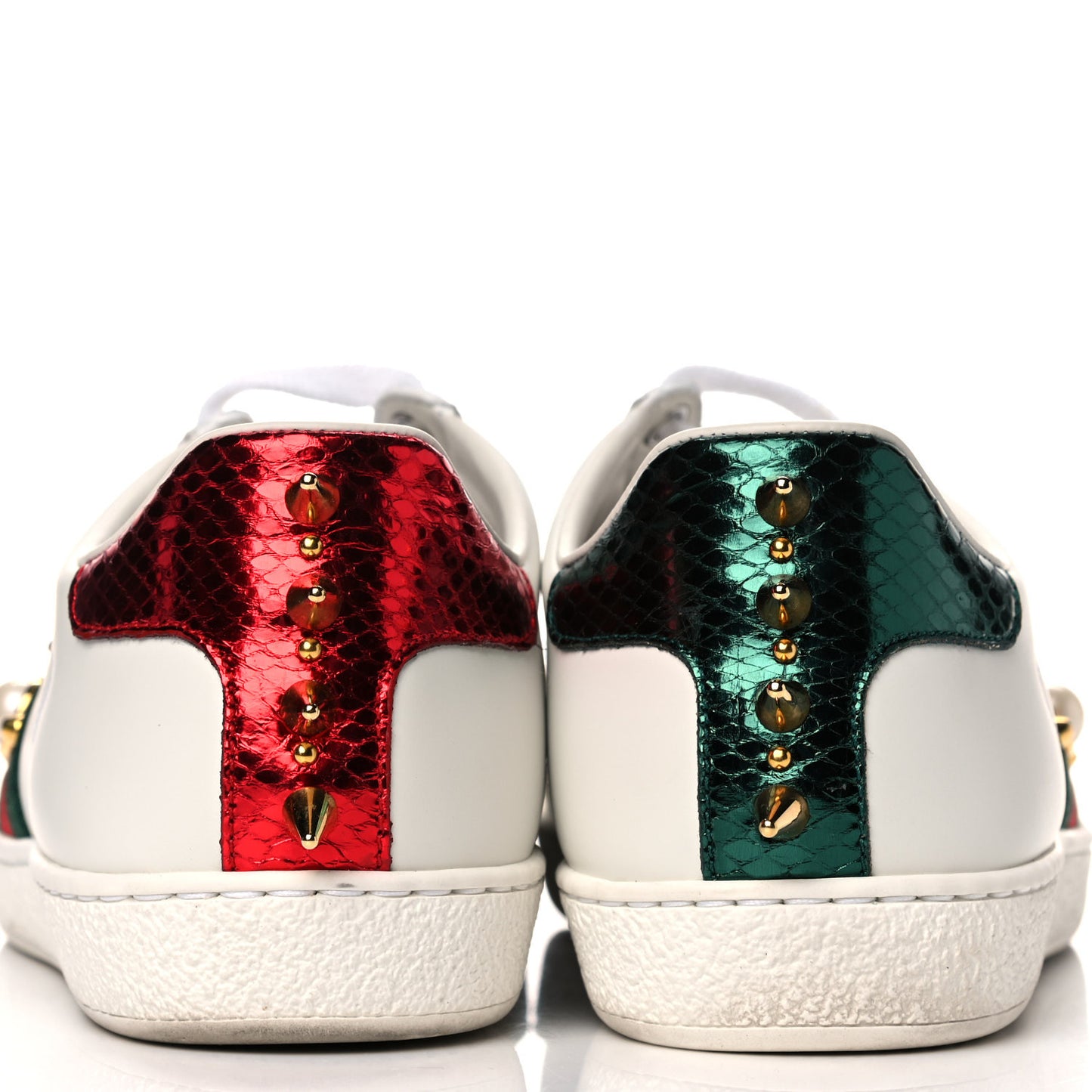 Calfskin Web Pearl Studded Womens Ace Sneakers 38 White