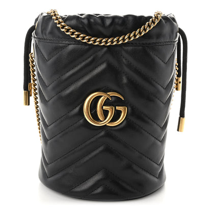 Gucci Calfskin Matelasse Mini GG Marmont 2.0 Bucket Bag Black 1 of 10