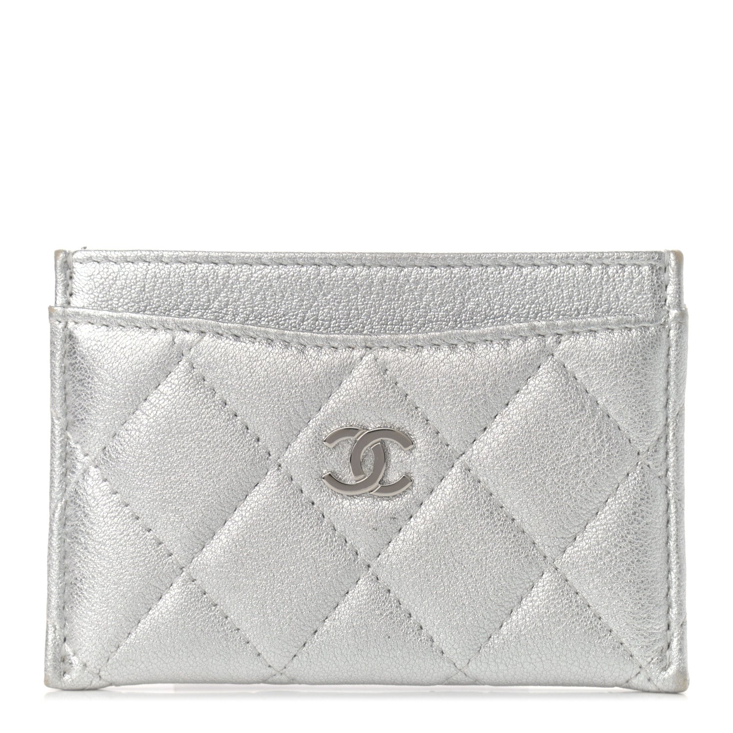 Chanel Metallic Lambskin Quilted Card Holder Silver 1 of 12