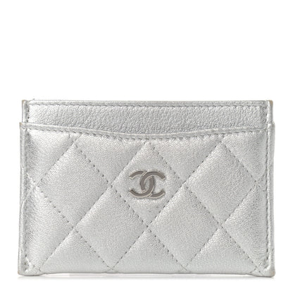 Chanel Metallic Lambskin Quilted Card Holder Silver 1 of 12