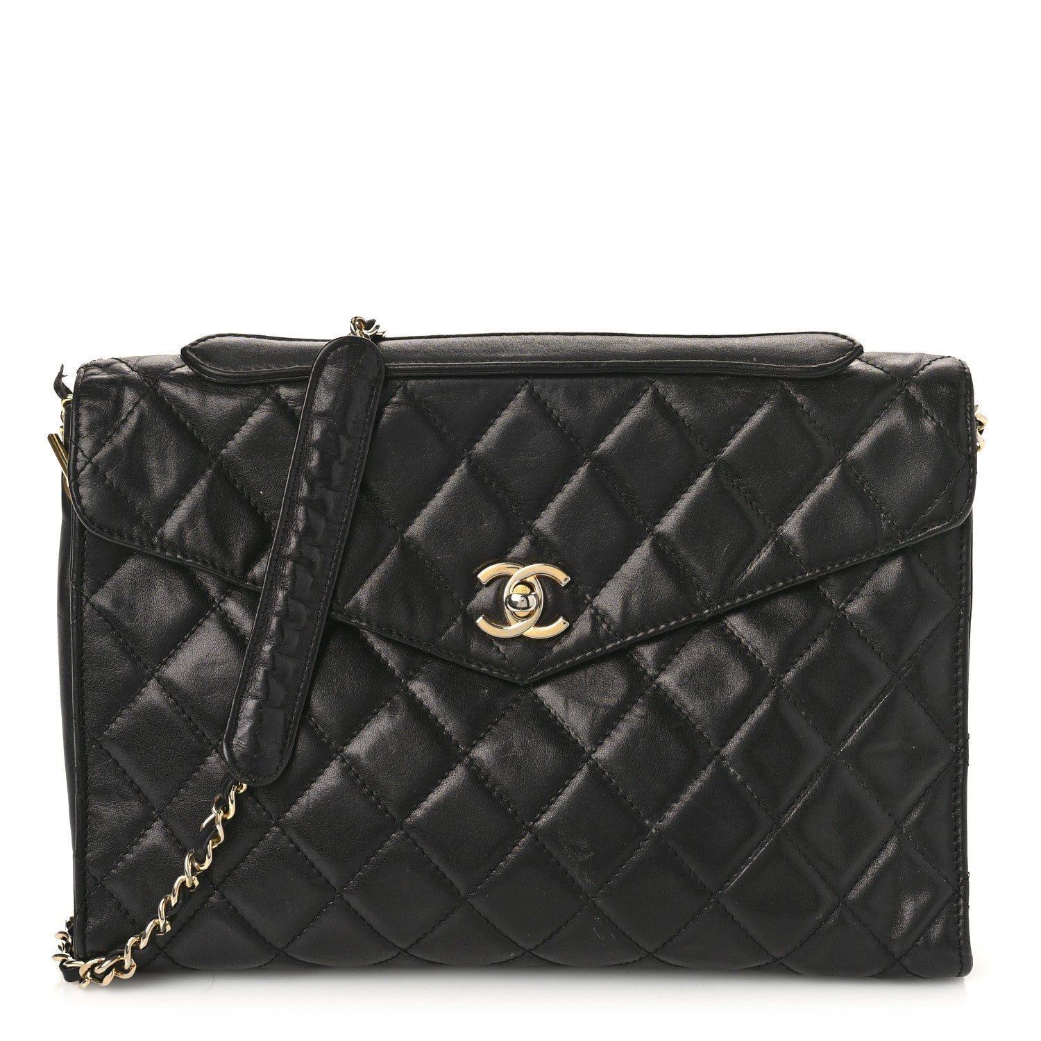 Chanel Lambskin Diamond Stitch Envelope Single Flap Black 1 of 12