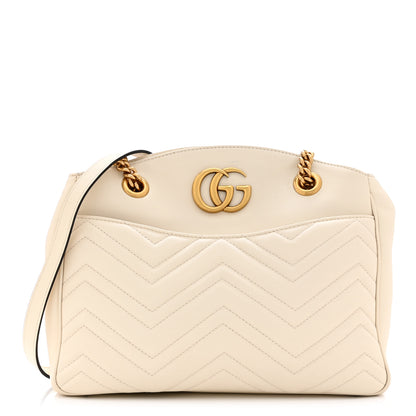 Gucci Calfskin Matelasse Medium GG Marmont Open Top Shoulder Bag White 1 of 12