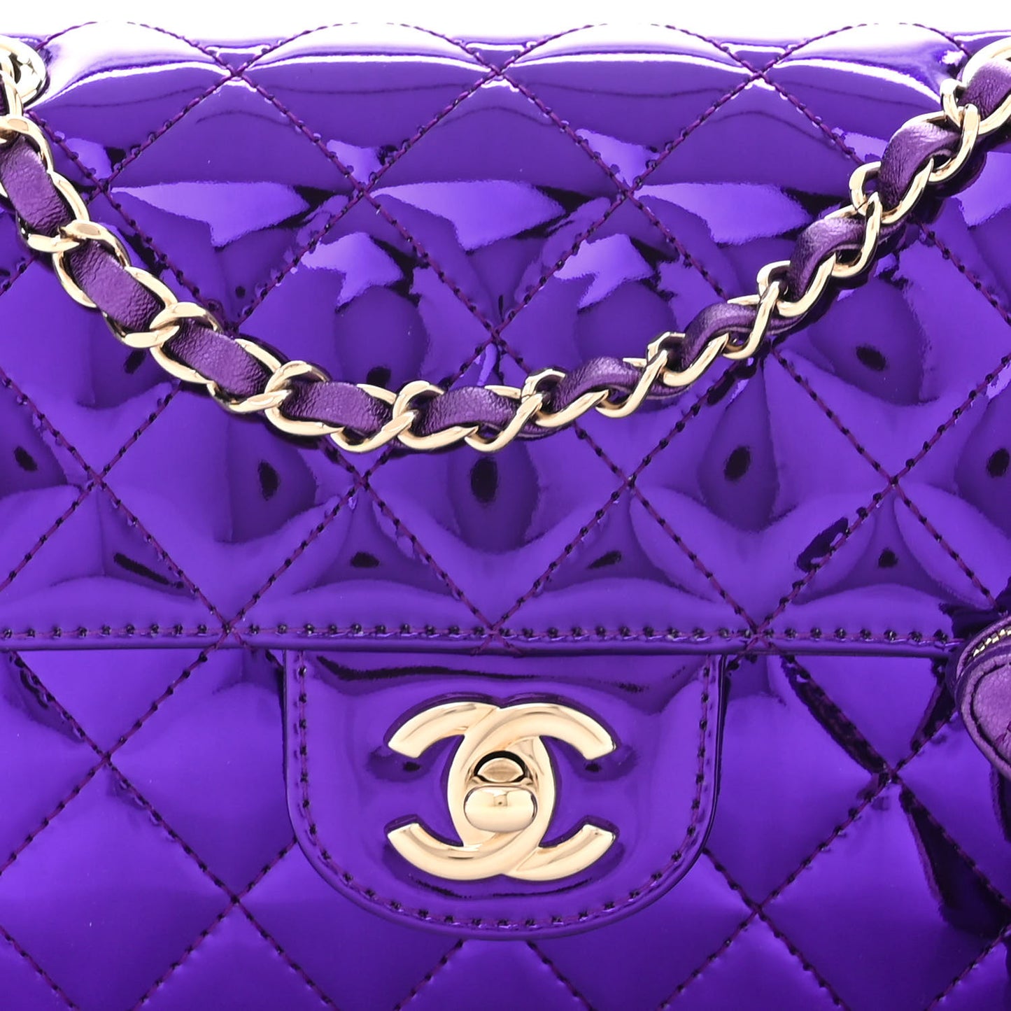 Mirror Calfskin Metallic Calfskin Quilted Hollywood Boulevard Mini Flap With Star Coin Purse Purple