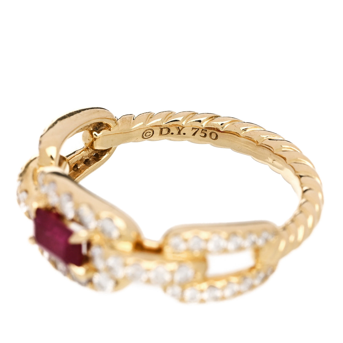 18K Yellow Gold Ruby Diamond 7mm Stax Chain Link Ring 52 6