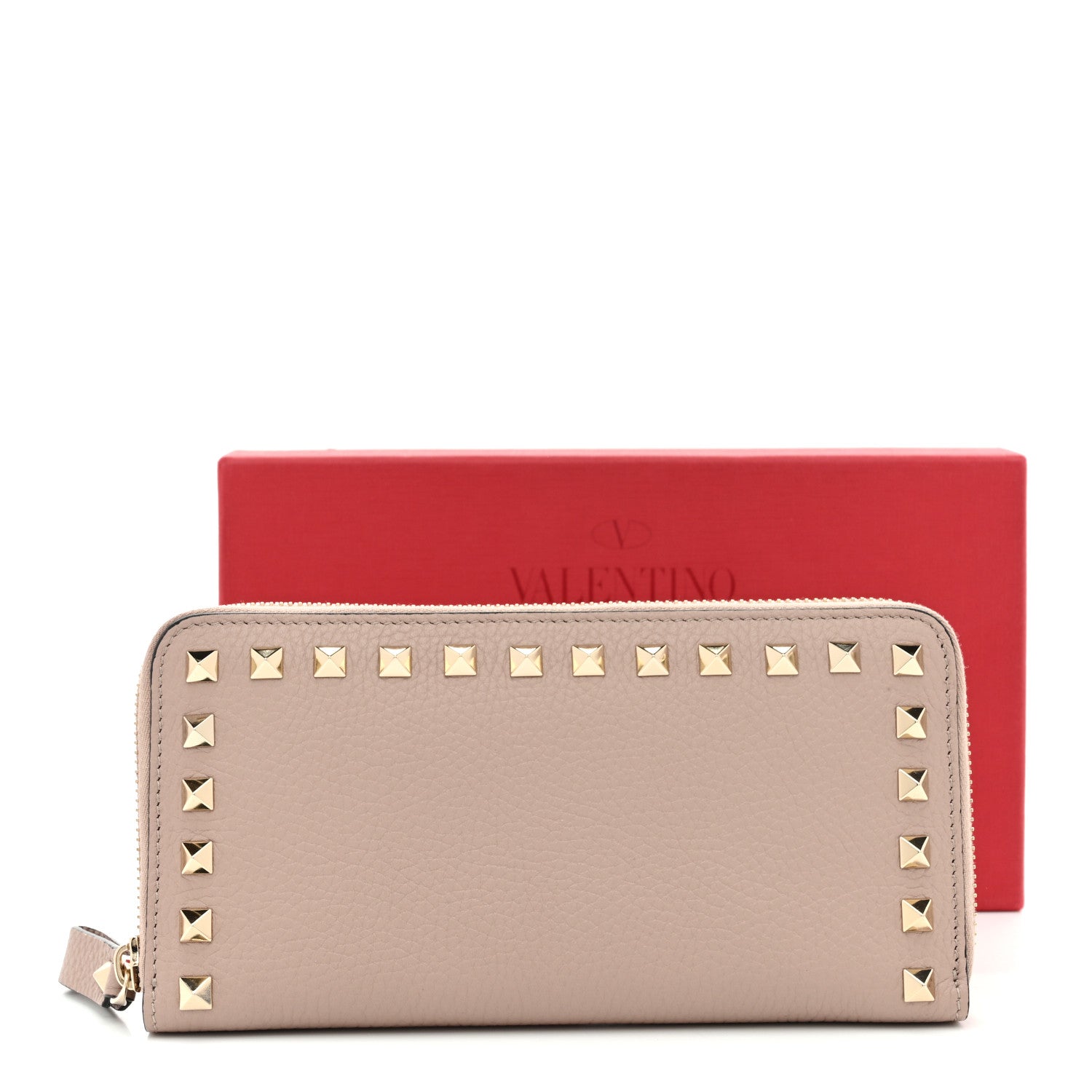 Valentino Garavani Pebbled Calfskin Rockstud Zip Around Wallet Poudre 10 of 10