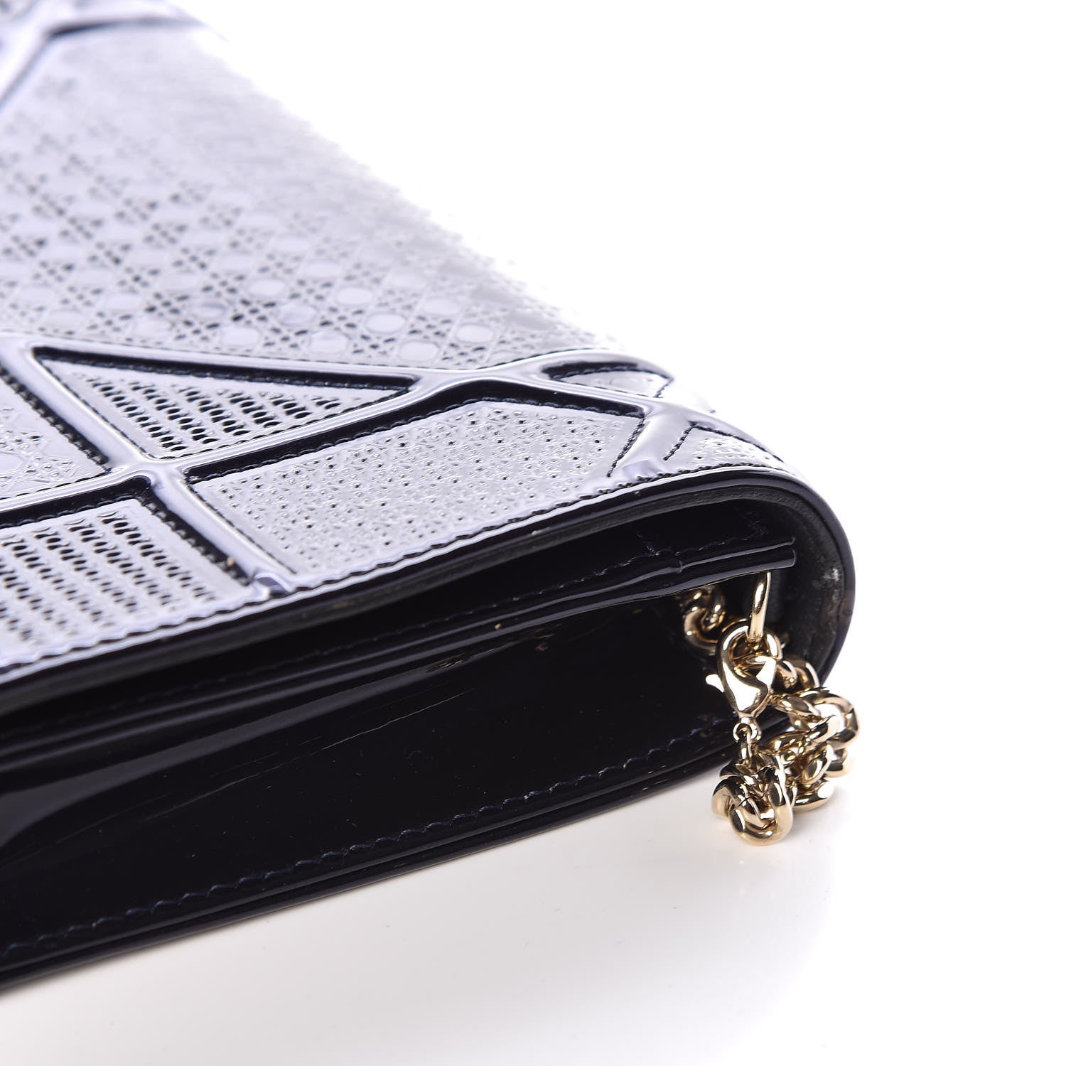 Christian Dior Metallic Patent Micro-Cannage Diorama Wallet on Chain Pouch Navy Blue 10 of 14