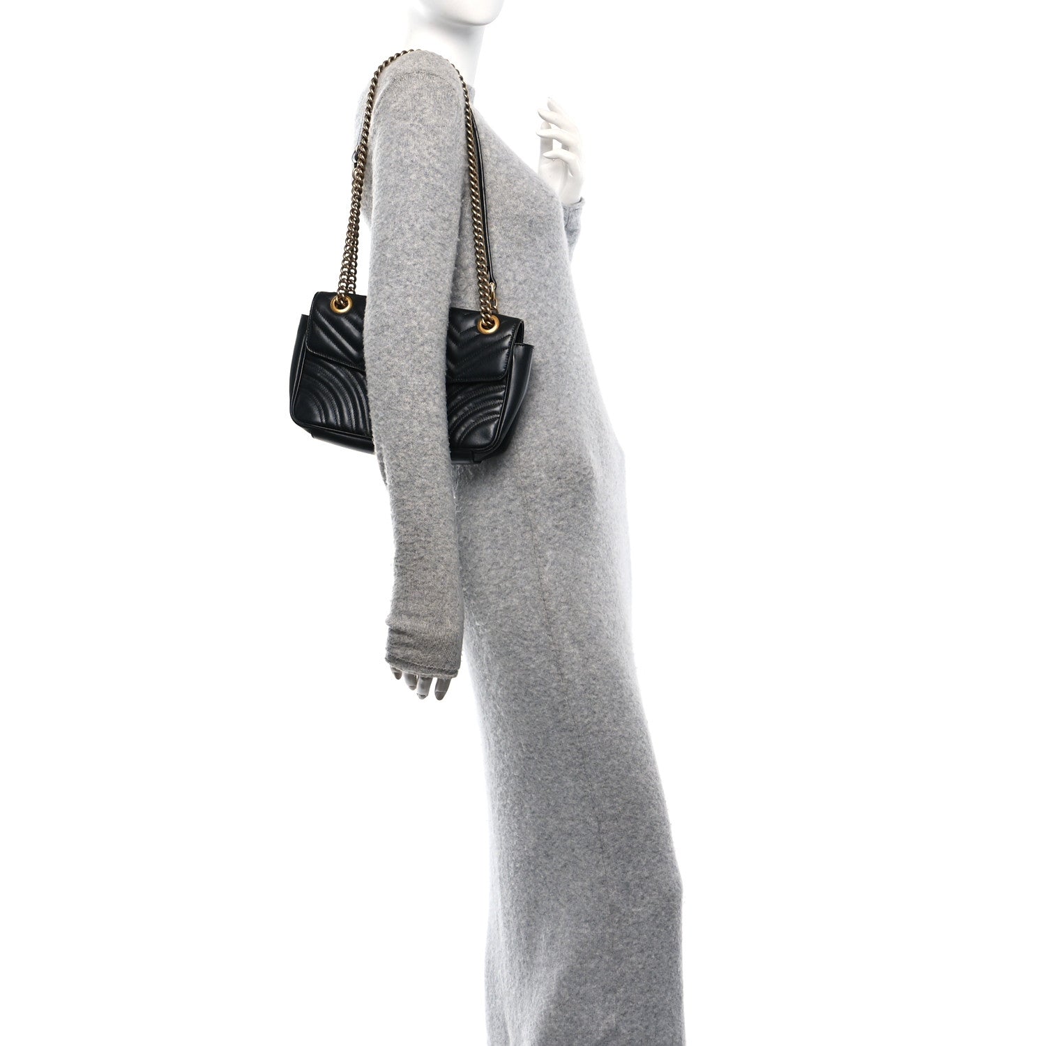 Gucci Calfskin Matelasse Small GG Marmont Shoulder Bag Black 2 of 10