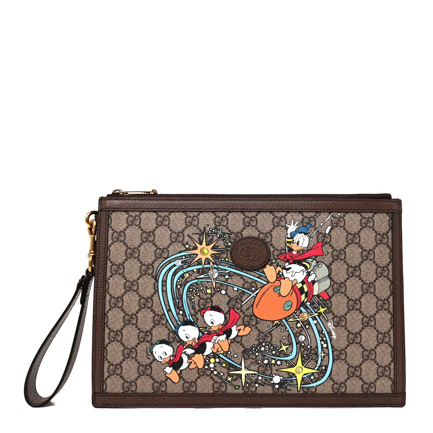 Gucci X DISNEY GG Supreme Monogram Donald Duck Interlocking G Wristlet Pouch Beige Multicolor New Acero 1 of 8