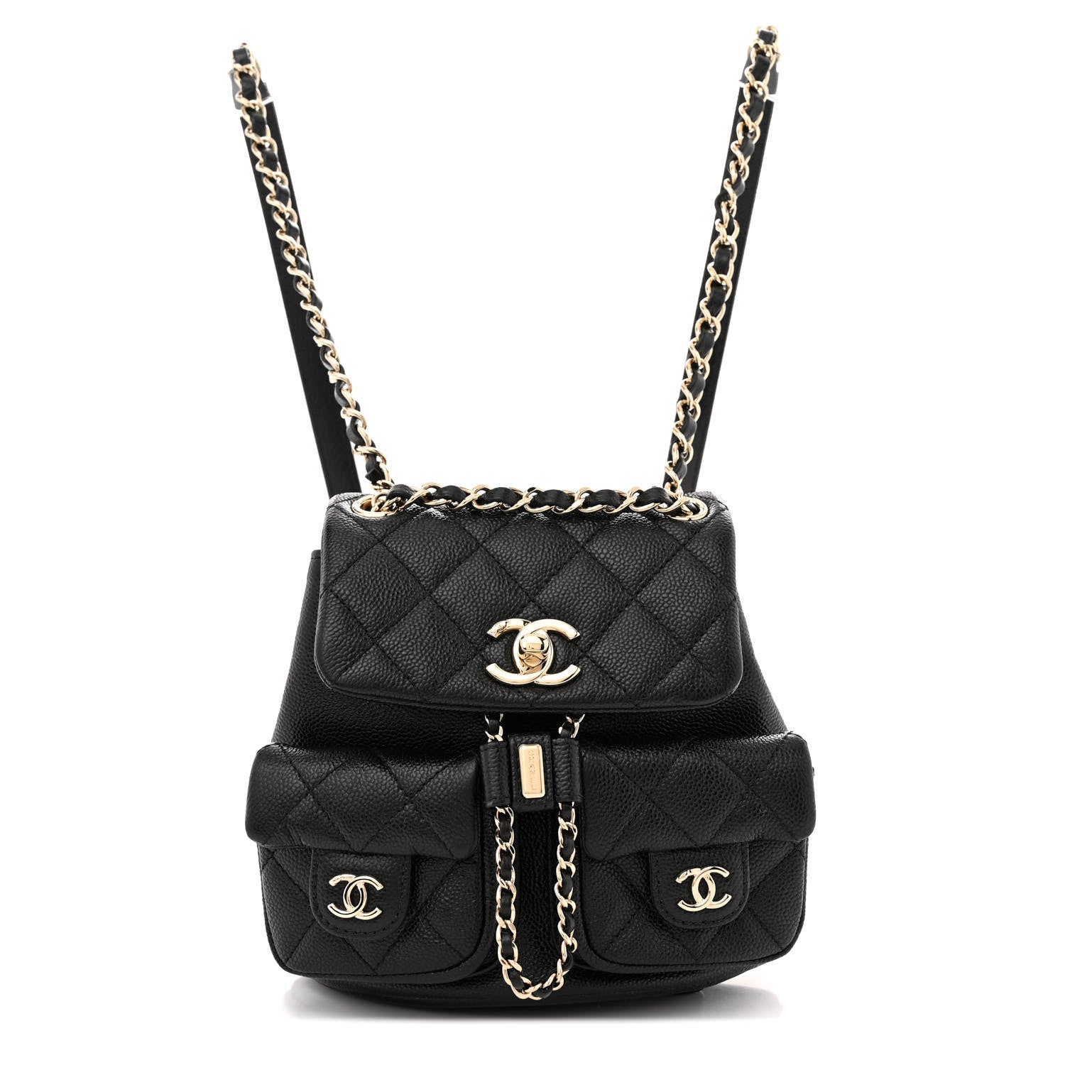 Chanel Shiny Caviar Quilted Small Duma Pockets Drawstring Backpack Black 1 of 12