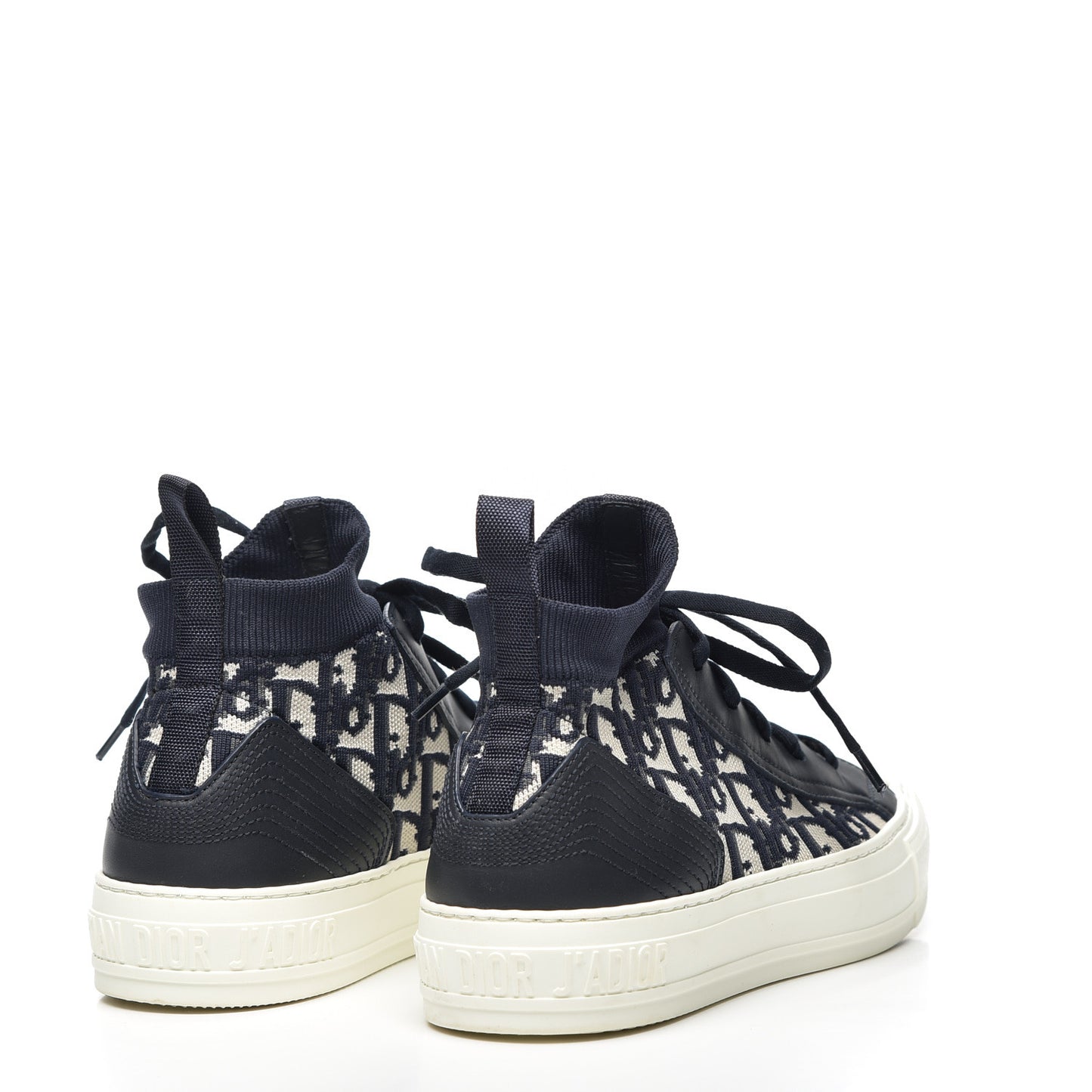 Technical Knit Calfskin Oblique Womens Walk'n Dior Mid Top Sneakers 37.5 Deep Blue