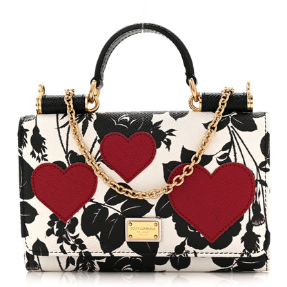 Dolce & Gabbana Dauphine Floral Print Hearts Mini Miss Sicily Chain Phone Case Wallet White Black 1 of 11