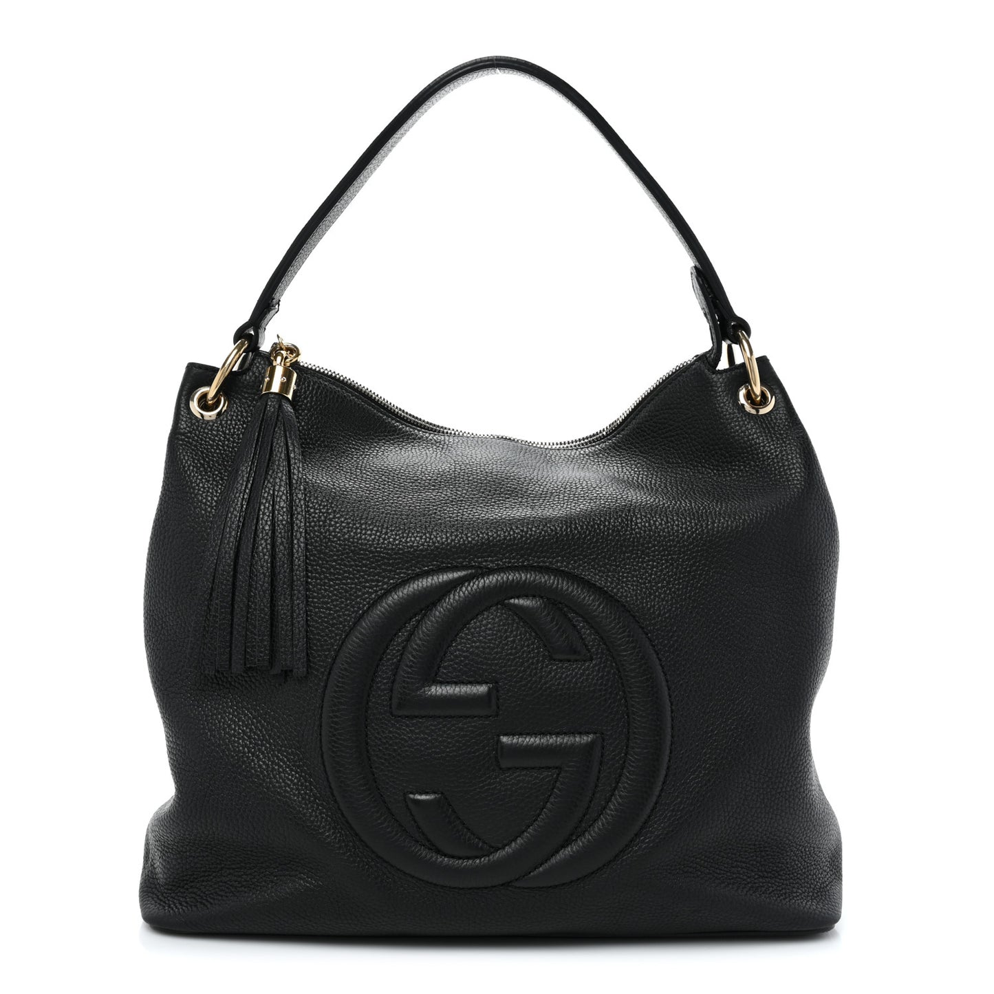 Pebbled Calfskin Large Soho Hobo Black
