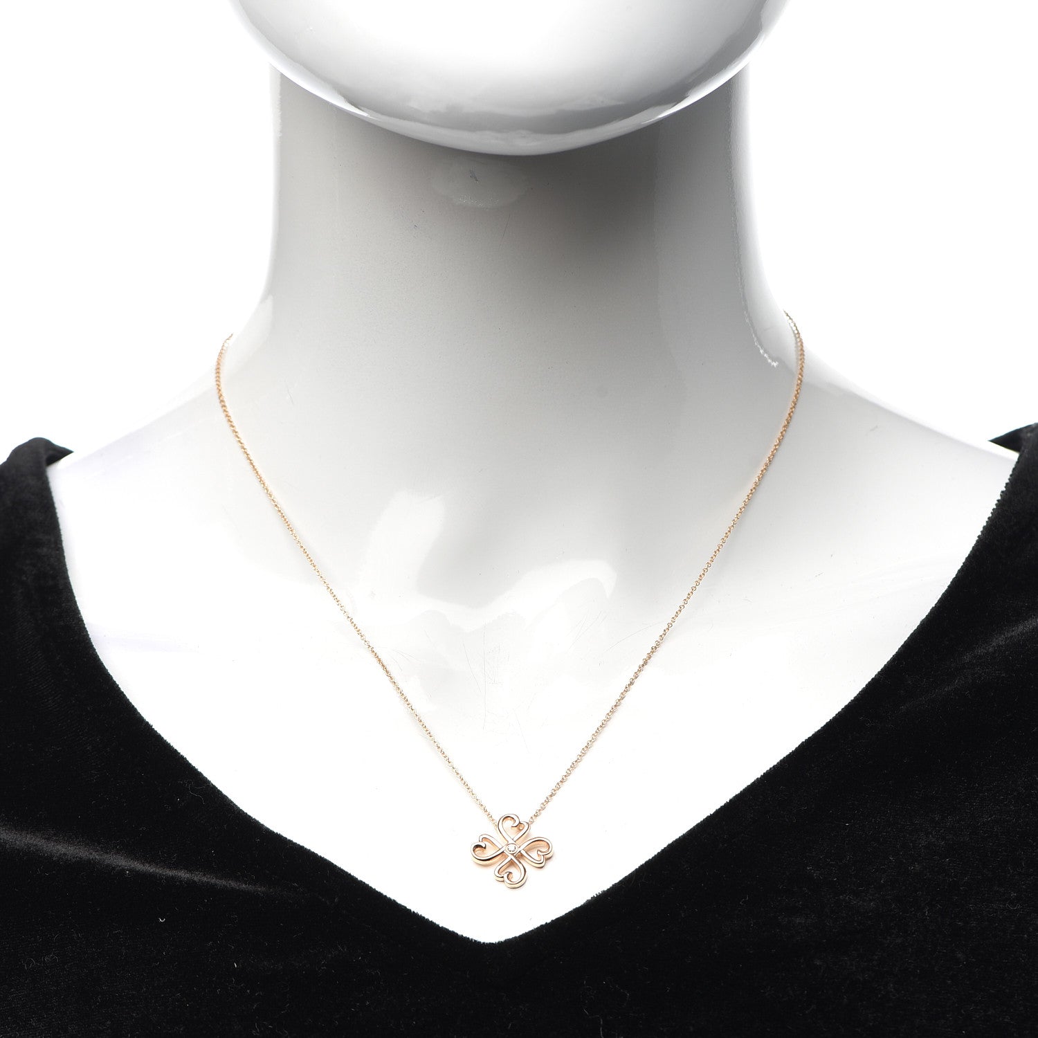 Tiffany 18K Rose Gold Diamond Loving Heart Clover Pendant Necklace 2 of 5