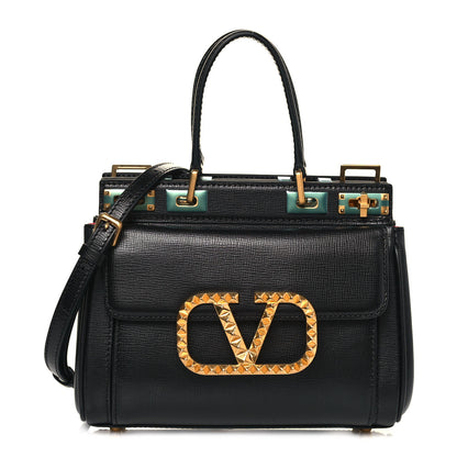 Valentino Garavani Grainy Calfskin Mini Rockstud Alcove Top-Handle Bag Black 1 of 12