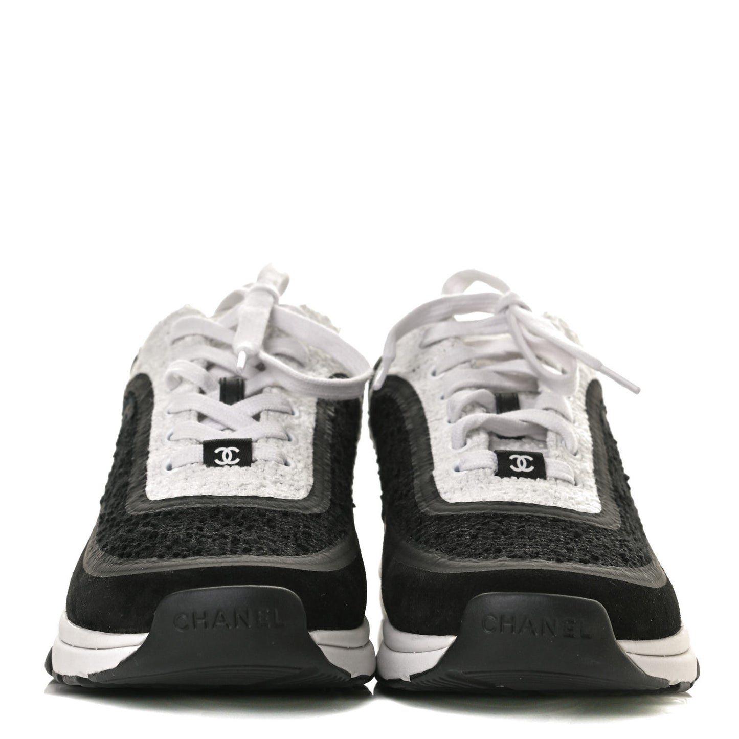 Tweed Suede Calfskin CC Sneakers 40 Black White