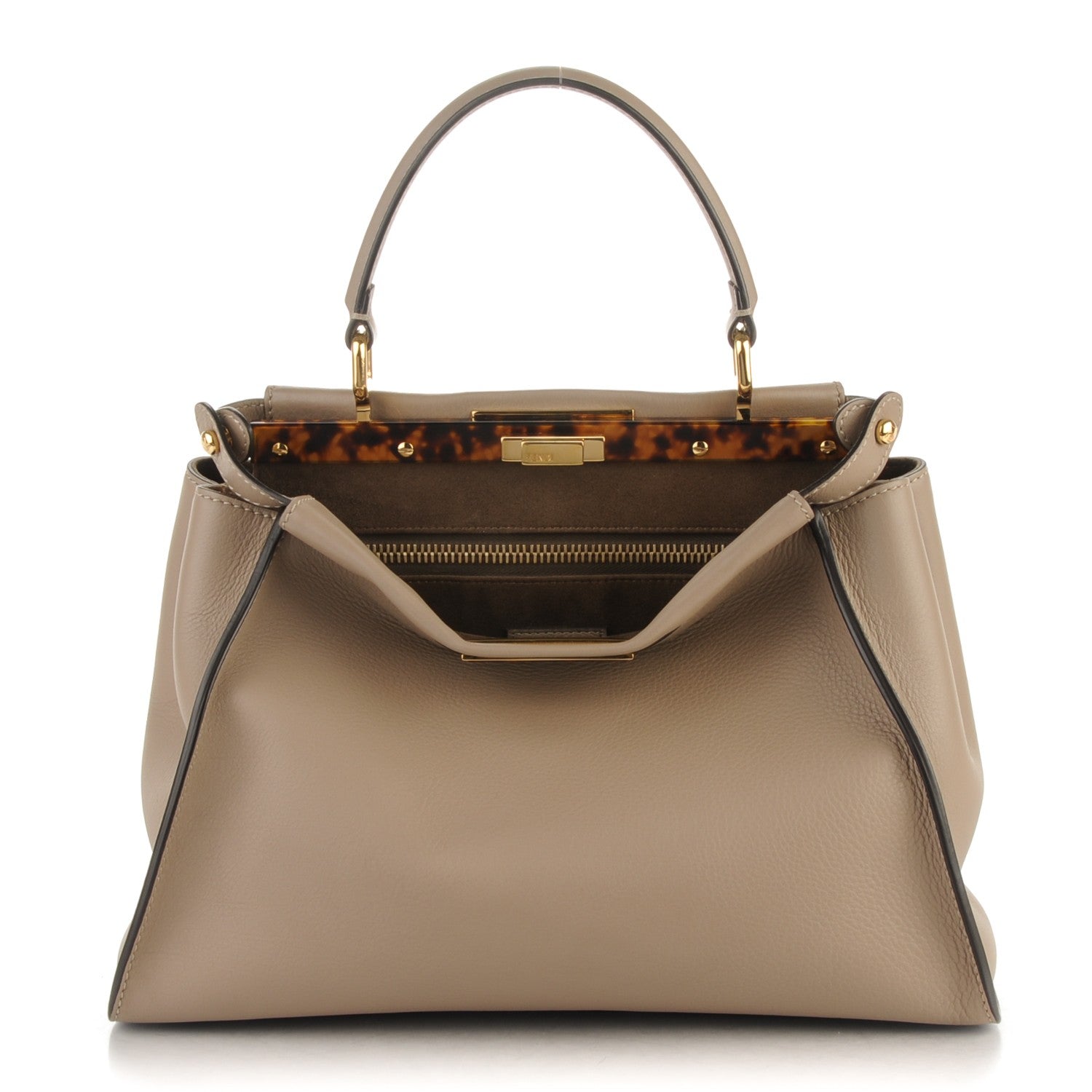 Fendi Vitello Seta Plexiglass Tortoise Medium Peekaboo Iconic Satchel Tortora 1 of 9