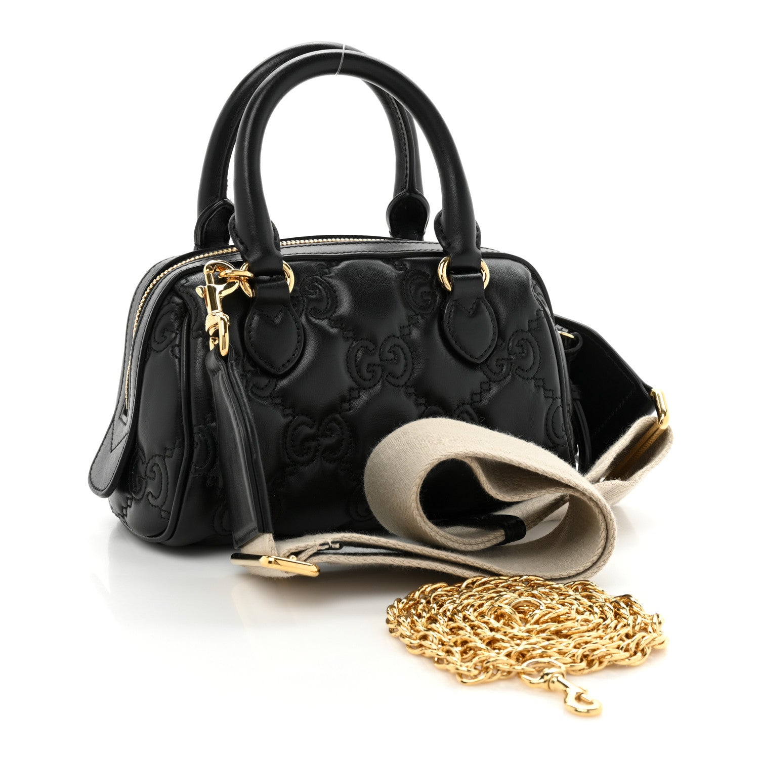 Gucci Calfskin GG Matelasse Mini Bowler Bag Black Natural 3 of 9