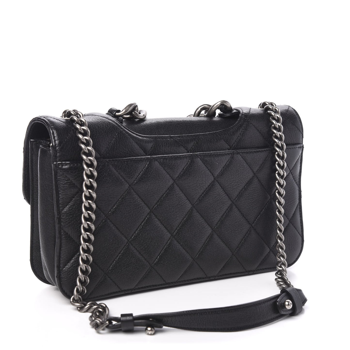 Goatskin Quilted Medium Perfect Edge Flap Black