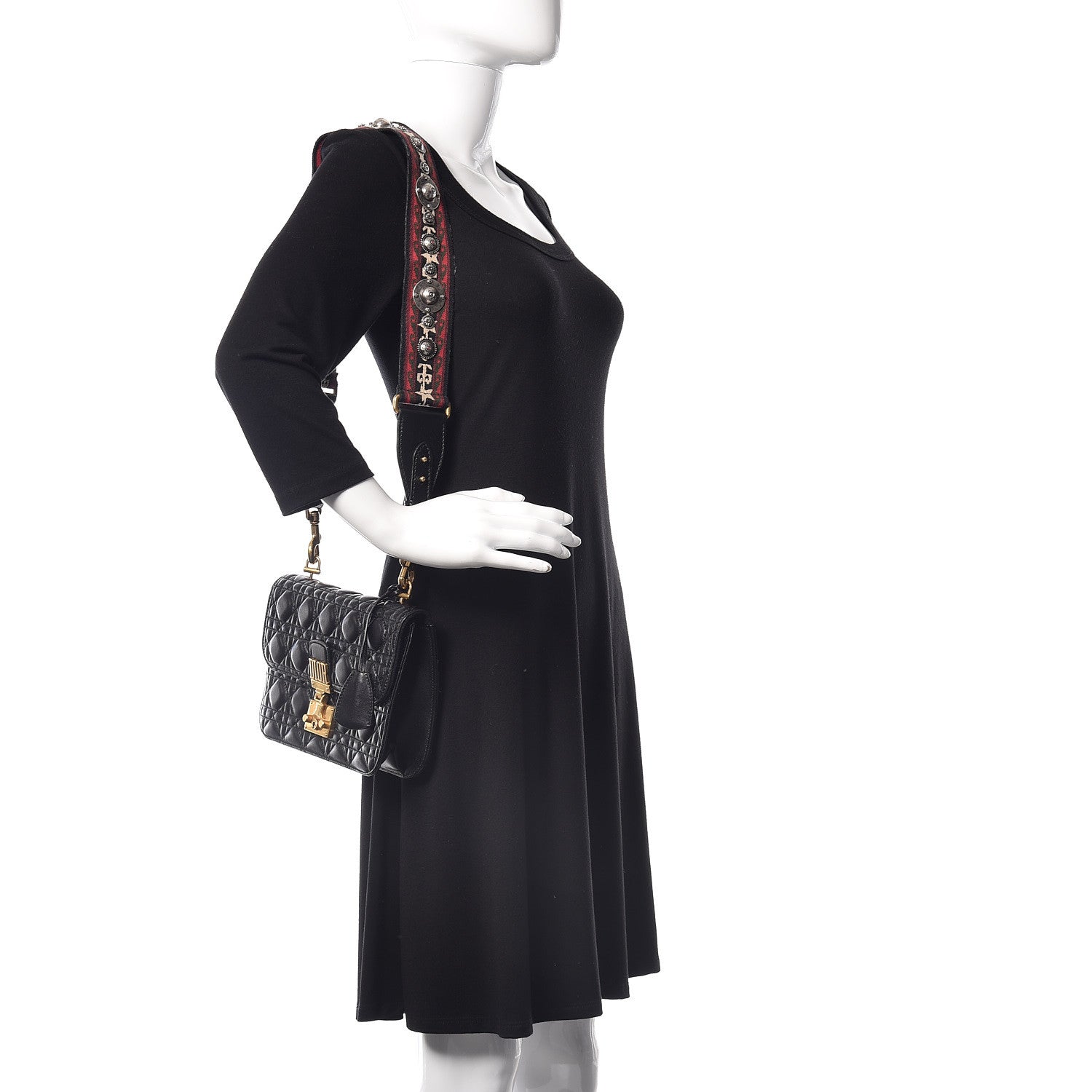 Christian Dior Lambskin Cannage Large Dioraddict Flap Bohemian Strap Black 2 of 11