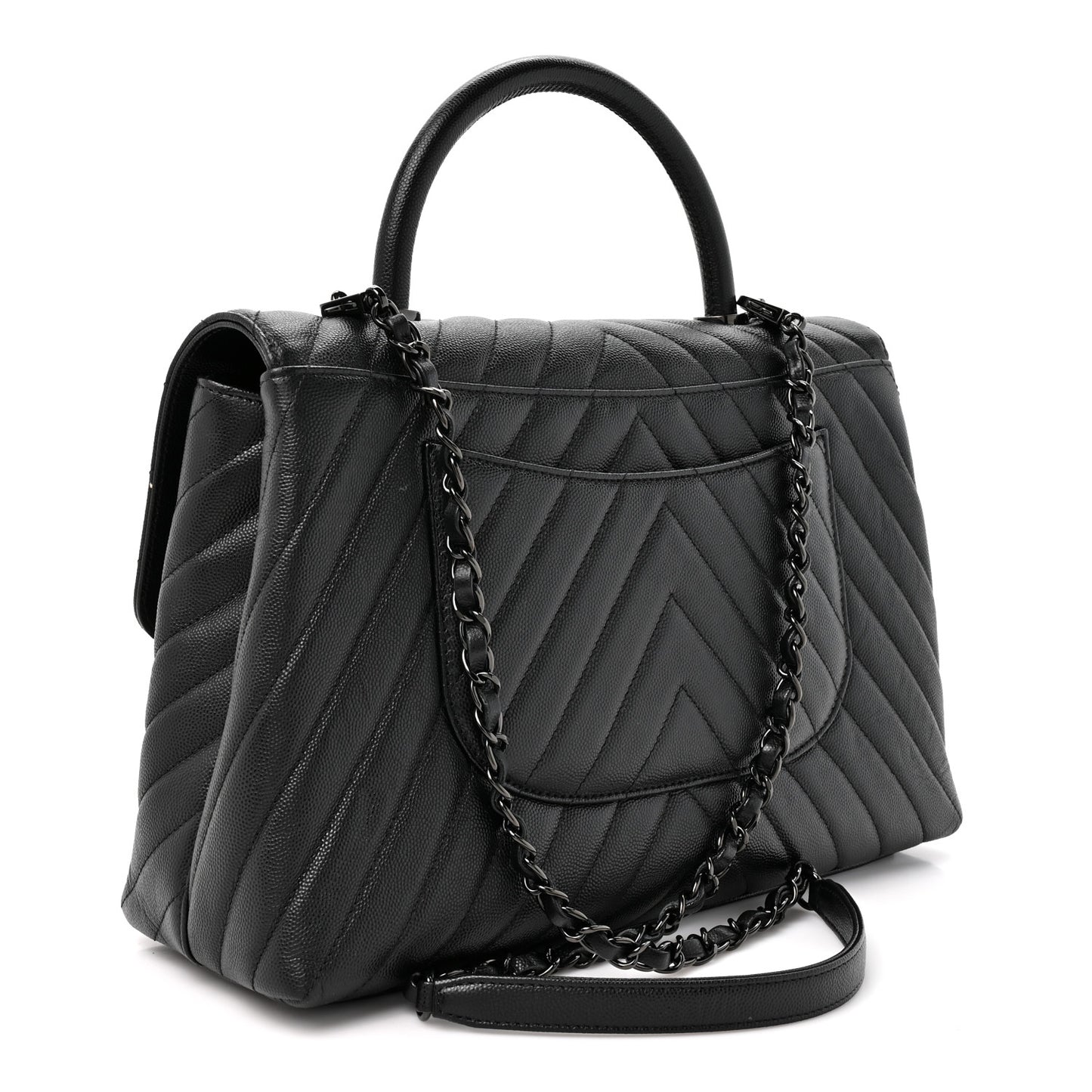 Caviar Chevron Quilted Medium Coco Handle Flap So Black