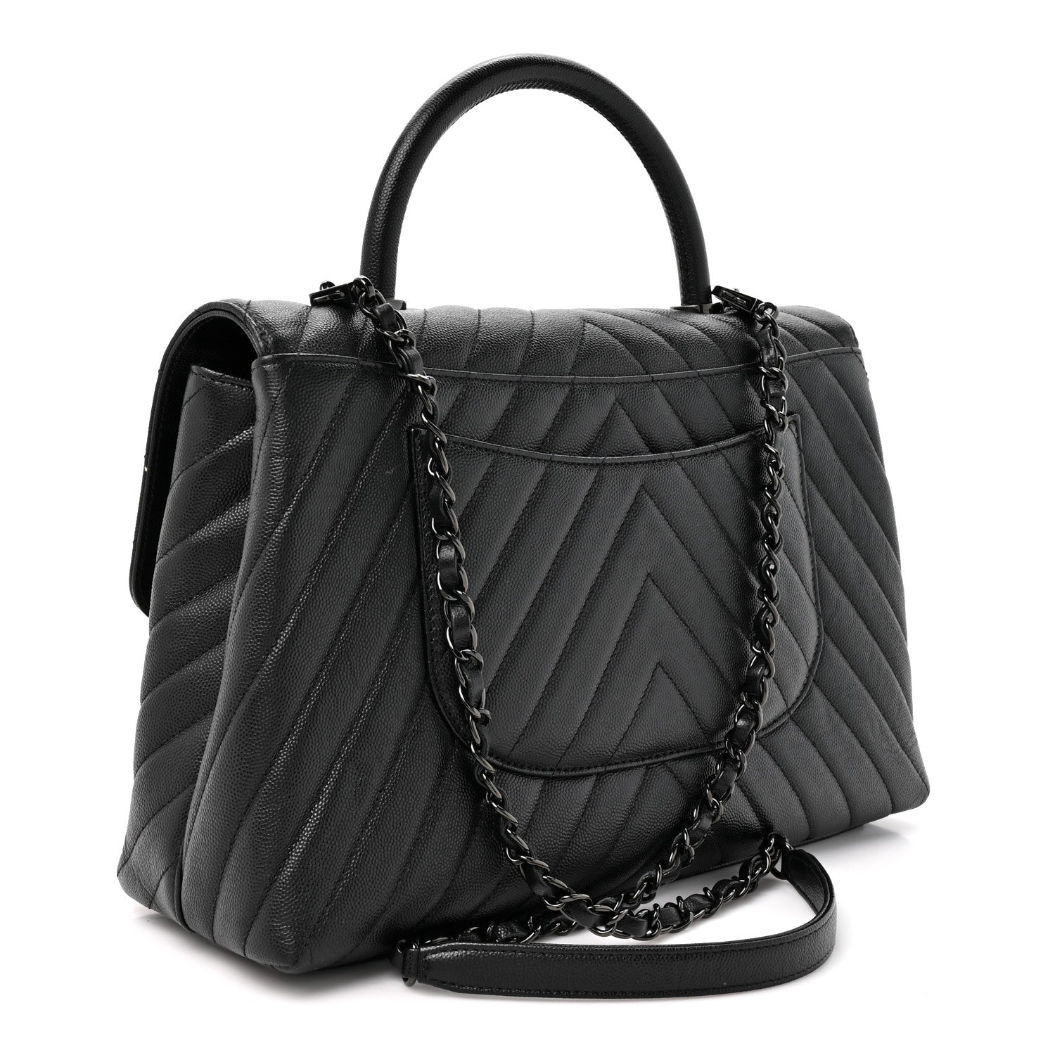Chanel Caviar Chevron Quilted Medium Coco Handle Flap So Black 2 of 9