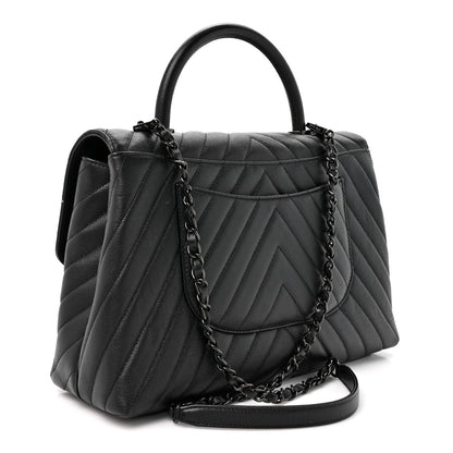 Chanel Caviar Chevron Quilted Medium Coco Handle Flap So Black 2 of 9