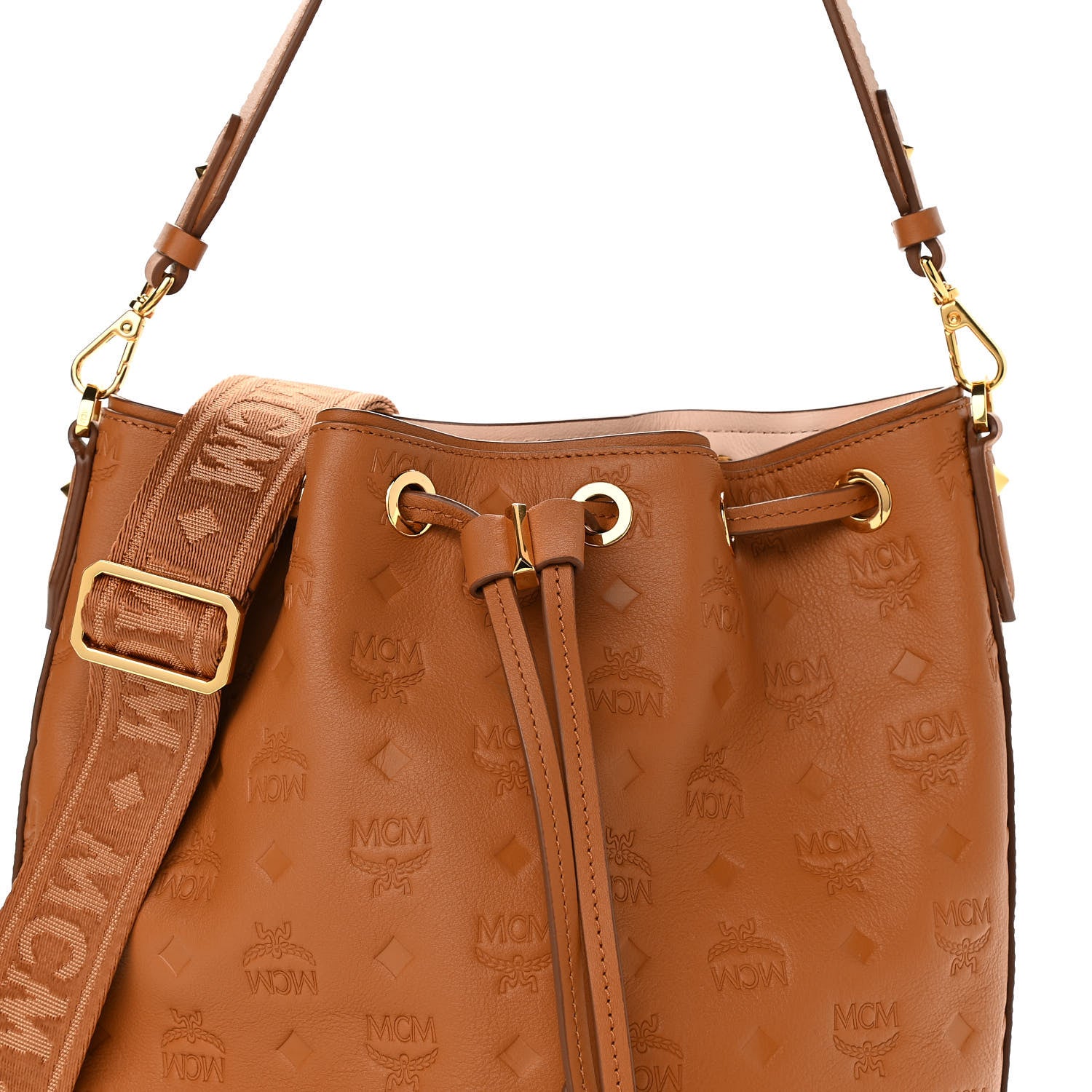 MCM Calfskin Ottomar Monogram Essential Bucket Cognac 7 of 9