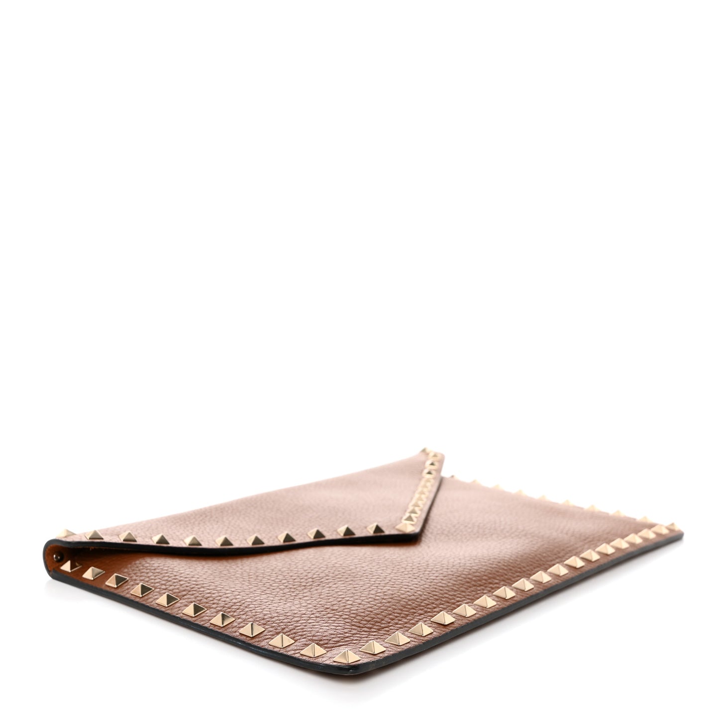 Pebbled Calfskin Large Rockstud Envelope Clutch Light Cuir