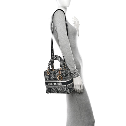 Christian Dior Canvas Embroidered Medium Plan de Paris Lady D-Lite Black White 2 of 9