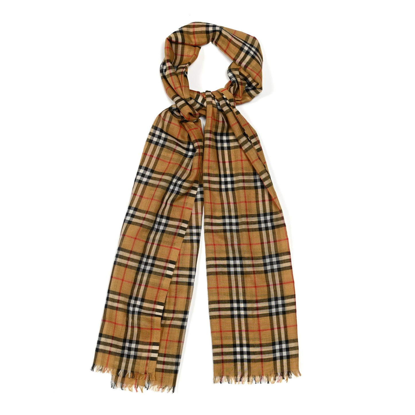 Wool Silk House Check Lightweight Scarf Camel