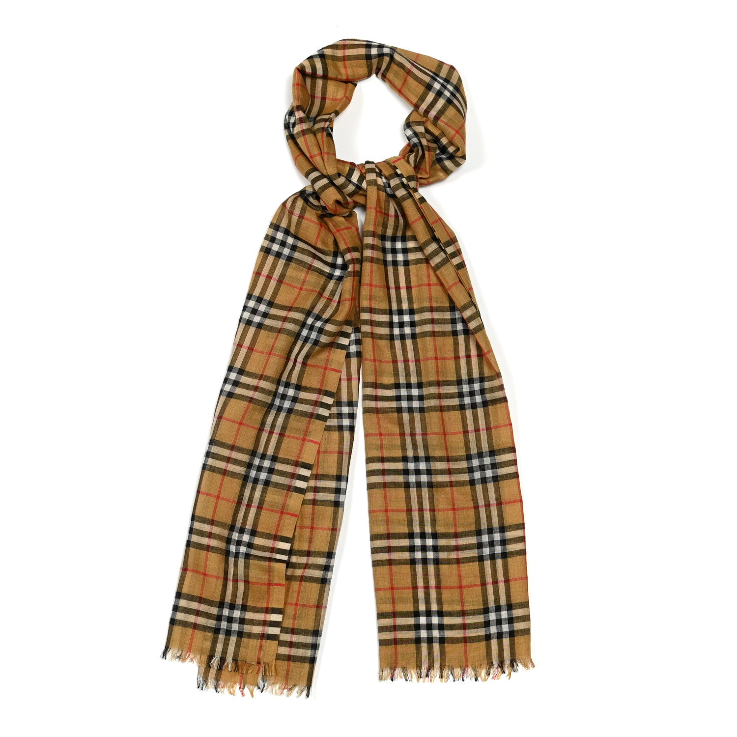 Burberry Wool Silk House Check Lightweight Scarf Camel 1 of 4