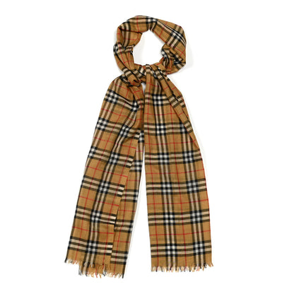 Burberry Wool Silk House Check Lightweight Scarf Camel 1 of 4