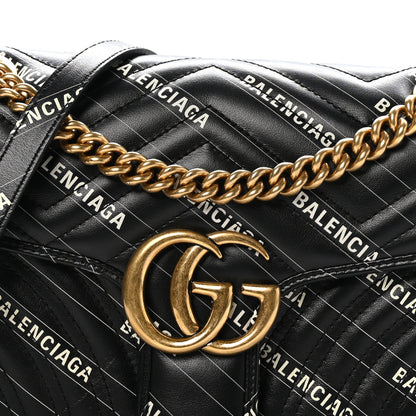 Gucci X BALENCIAGA Calfskin Matelasse Logo Print Small GG Marmont Shoulder Bag Black 8 of 11