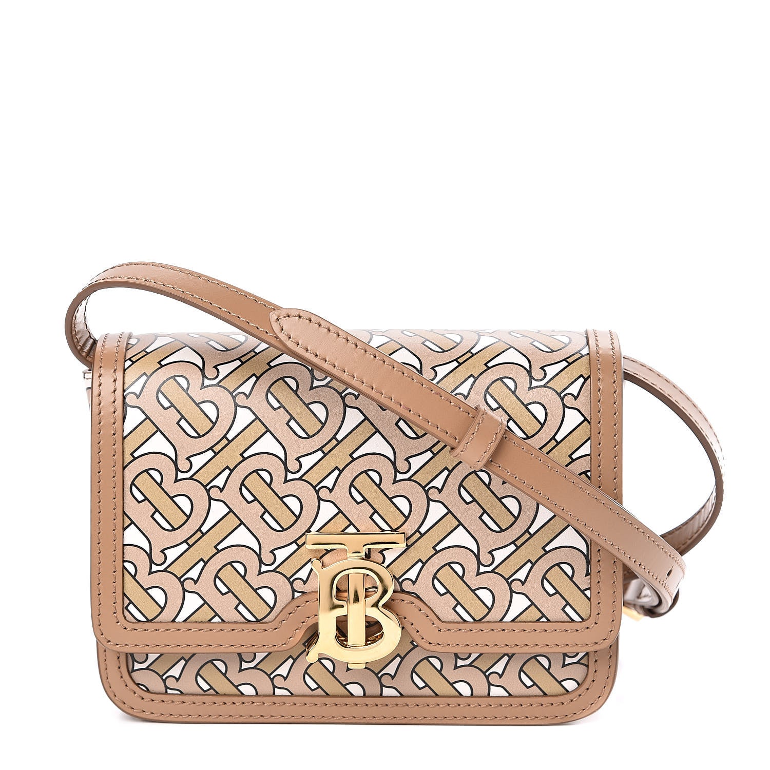 Burberry Calfskin Monogram Mini TB Bag Beige 1 of 9