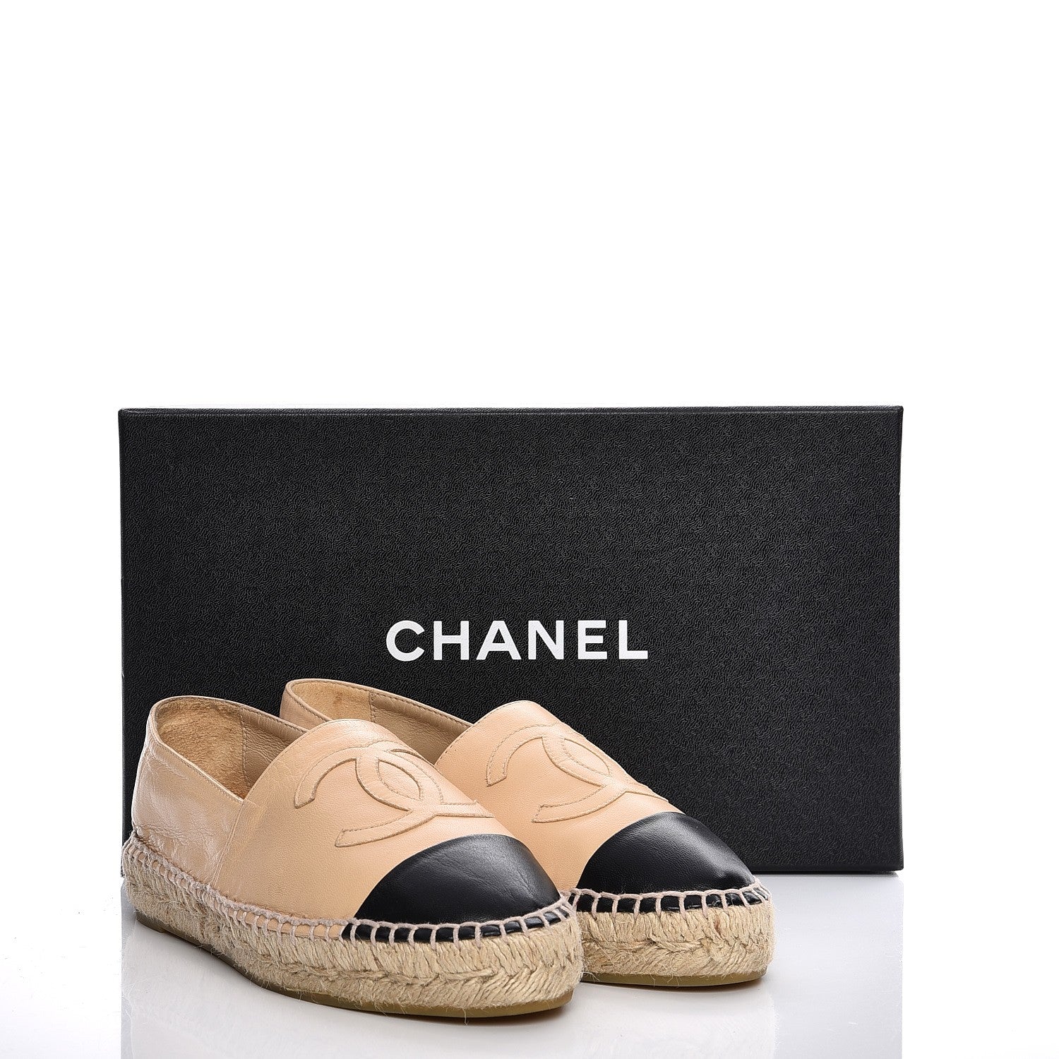 Chanel Lambskin CC Espadrilles 35 Beige Black 10 of 10