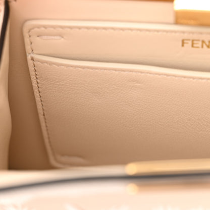 Fendi Vitello Seta Shiny Nappa Floral Embroidered Petite Peekaboo I SEE U Satchel Camelia White Ice 12 of 12
