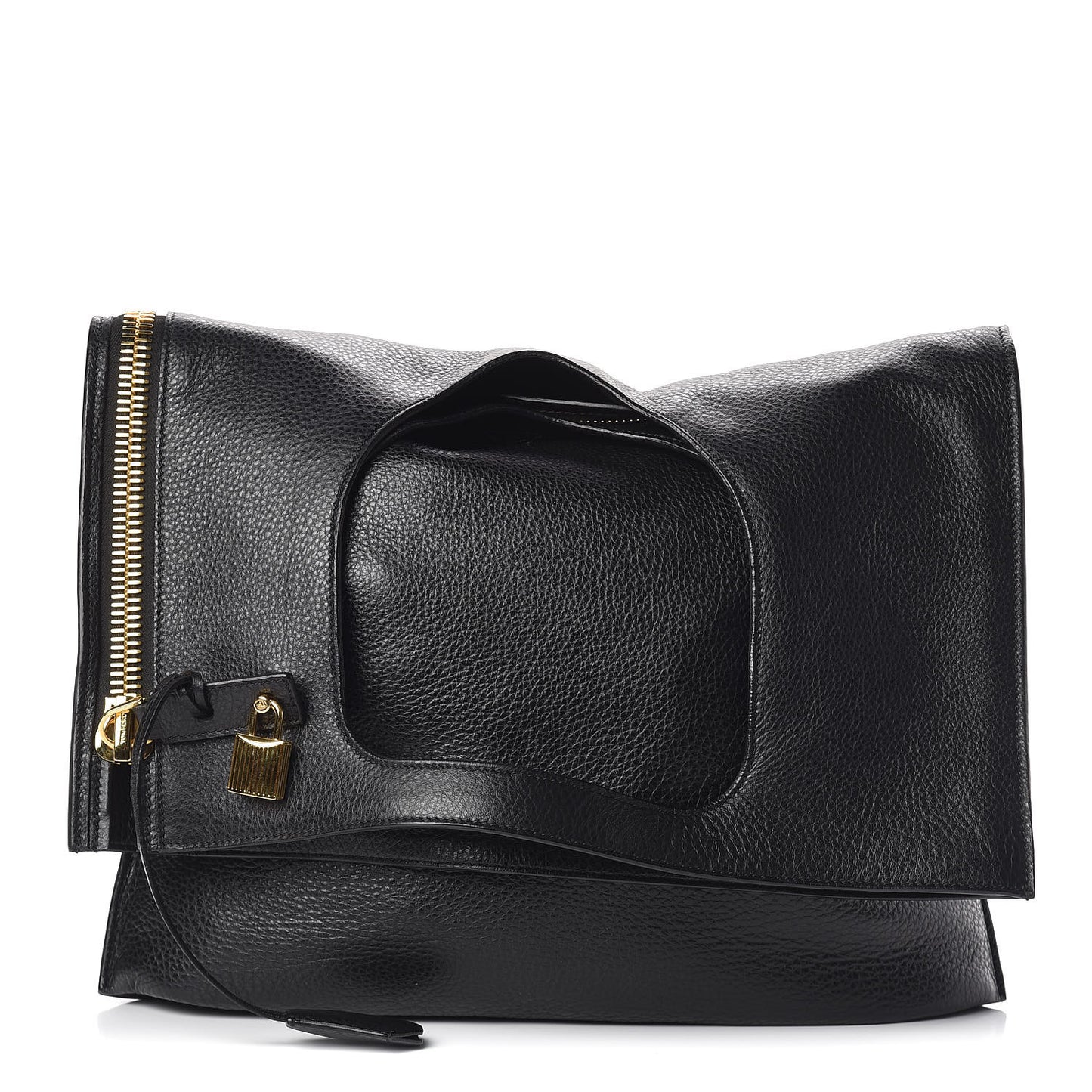 Grained Calfskin Large Alix Padlock Zip Shoulder Bag Black