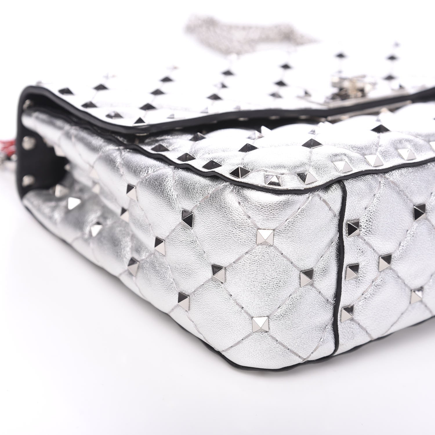 Valentino Garavani Metallic Nappa Medium Rockstud Spike Shoulder Bag Silver 8 of 9