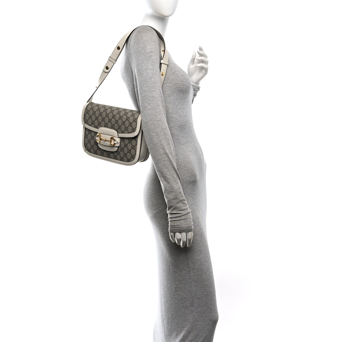 Gucci GG Supreme Monogram Horsebit 1955 Shoulder Bag Beige Mystic White 2 of 12